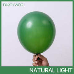 PartyWoo 10-inch dark green balloons provide mid-size balance for centerpieces.