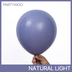 PartyWoo dusty blue balloons 10inch full color set supports creative balloon structures.