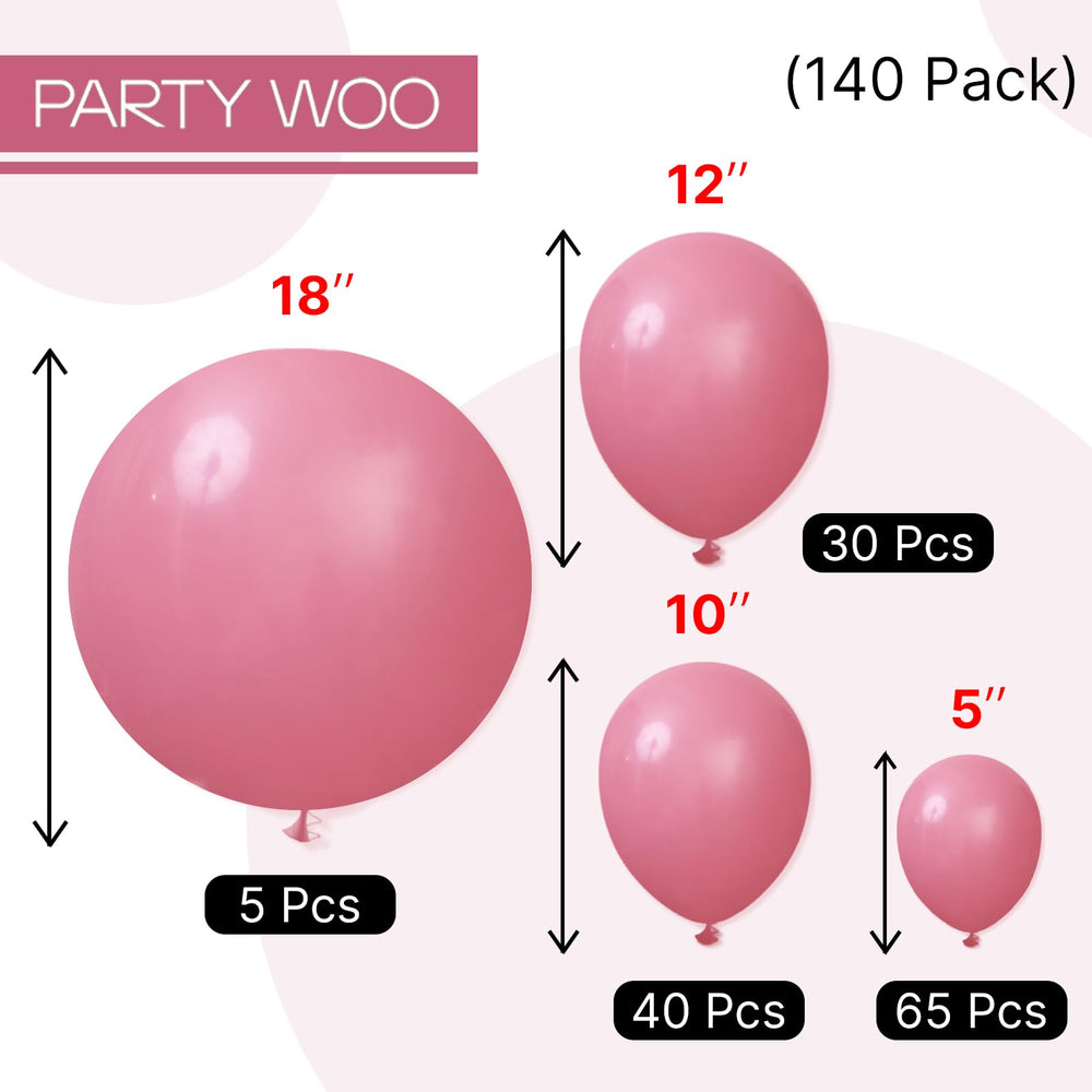 PartyWoo dusty pink balloons close-up highlights rich dusty rose shade