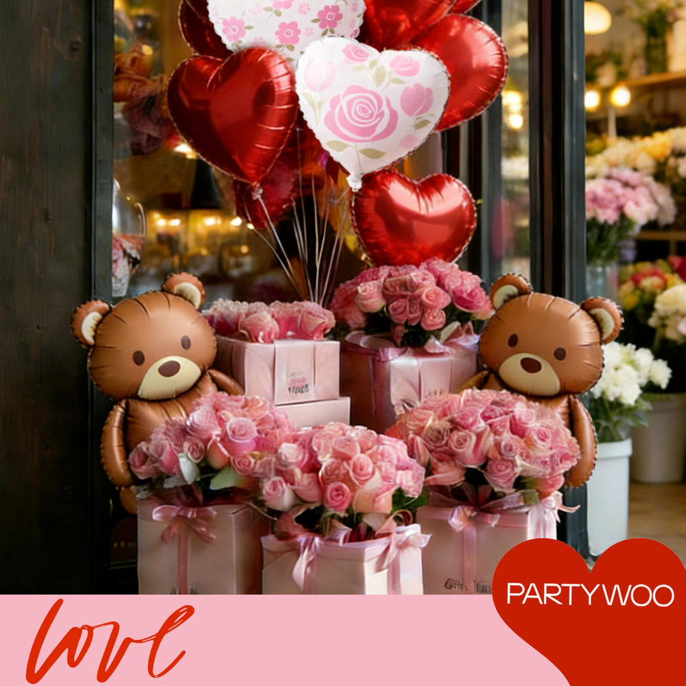 PartyWoo foil red heart balloons offering vivid colors for lasting Valentine decorations.