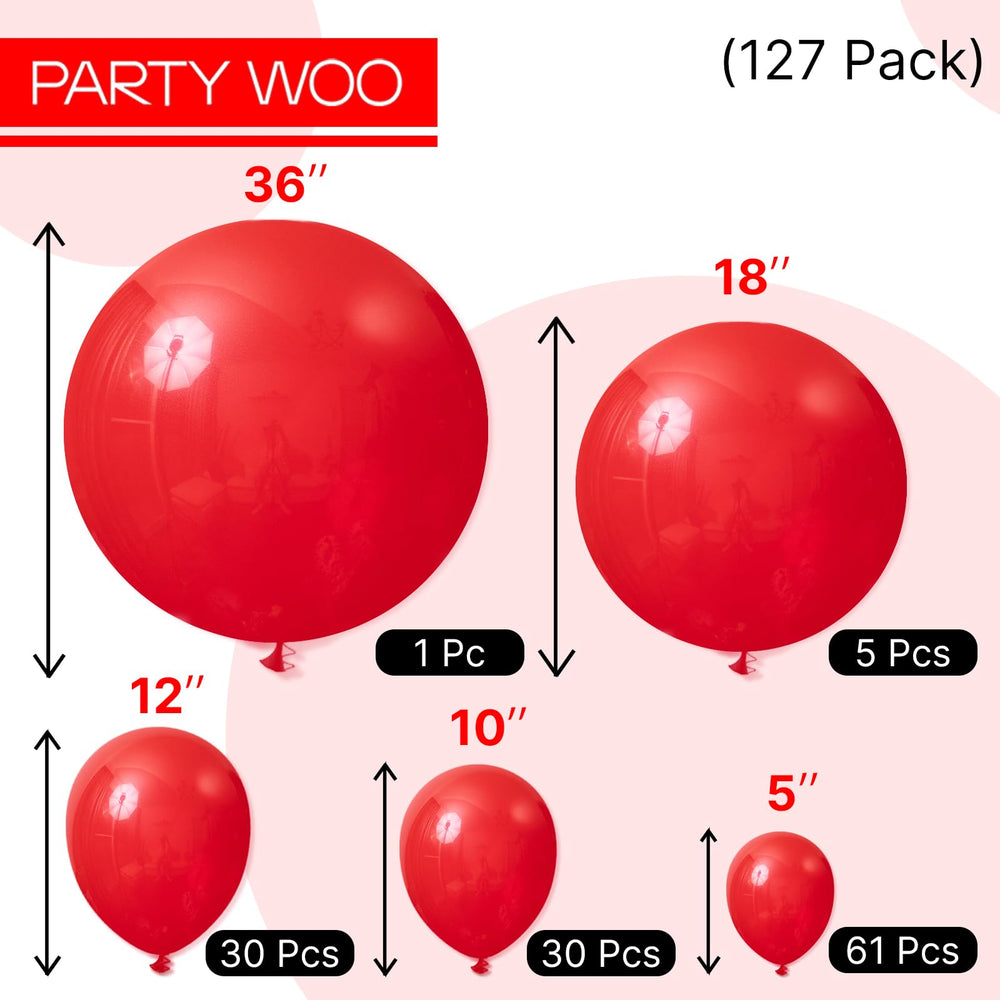 PartyWoo red balloons arranged for a festive photo backdrop