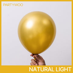 PartyWoo gold 10-inch balloons provide versatile accents for arches and table decor