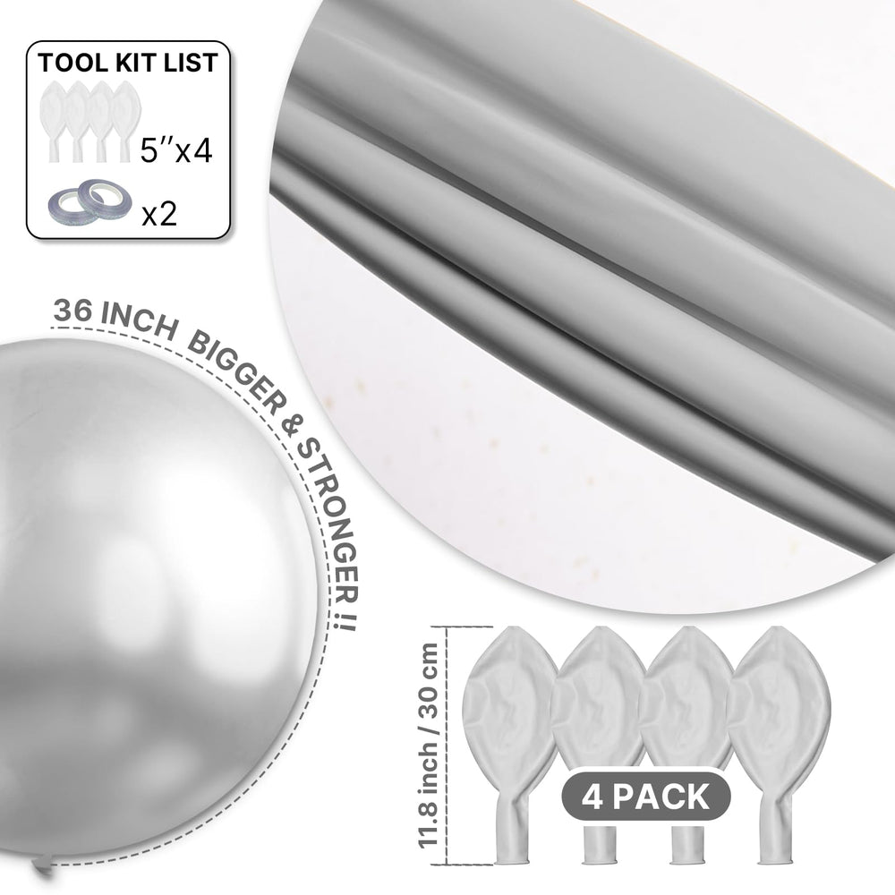 PartyWoo thick latex silver balloon stands up for durable arch garlands.