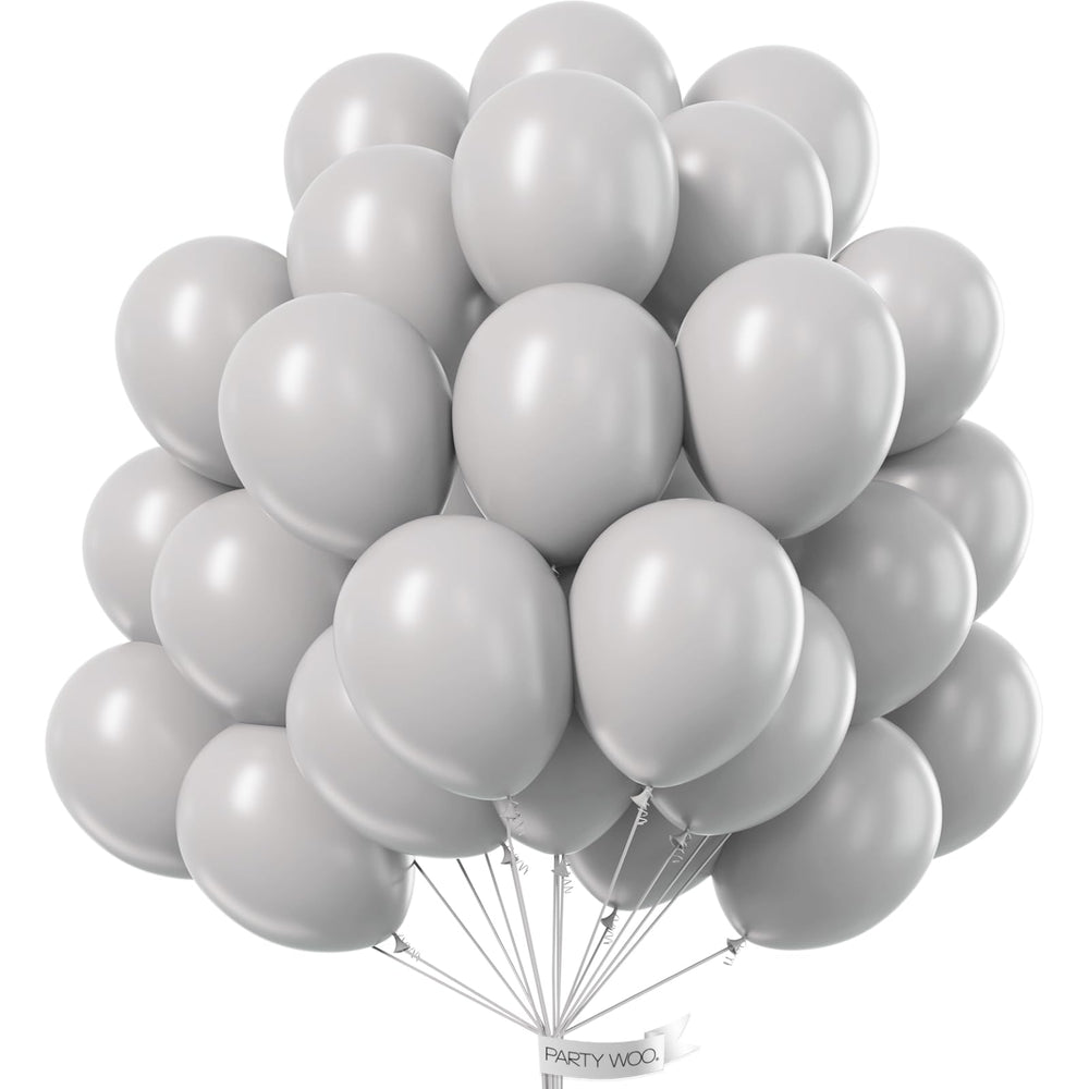 PartyWoo gray 12-inch matte balloons for vibrant party decor.