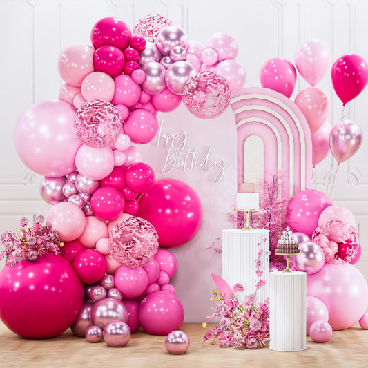 PartyWoo hot pink balloon arch kit creates bold party backdrops