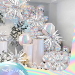 PartyWoo 12-inch iridescent balloons add bold color to birthday setups.