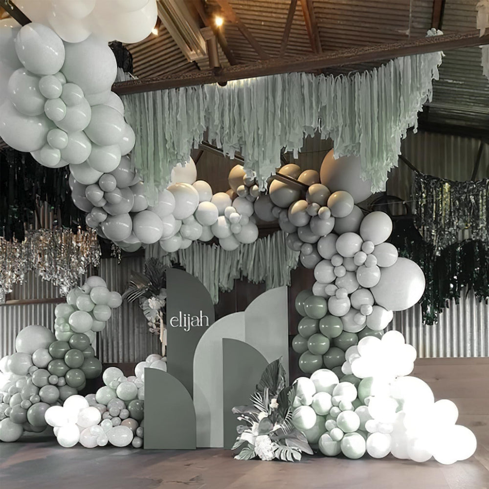 PartyWoo jungle woodland theme decor with dusty green balloons for nature-inspired events