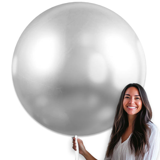 PartyWoo metallic silver 36-inch balloon ideal for arches and centerpieces, vibrant shine.