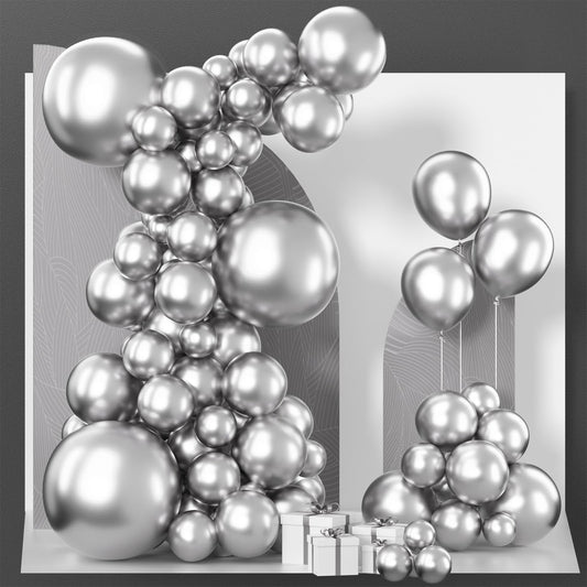PartyWoo metallic silver balloons 18-inch for eye-catching centerpieces and garlands.