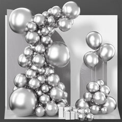 PartyWoo metallic silver balloons 18-inch for eye-catching centerpieces and garlands.