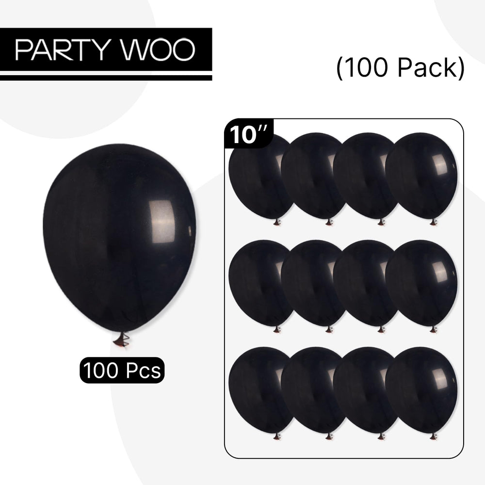 PartyWoo black balloons packaging and eco-friendly latex material