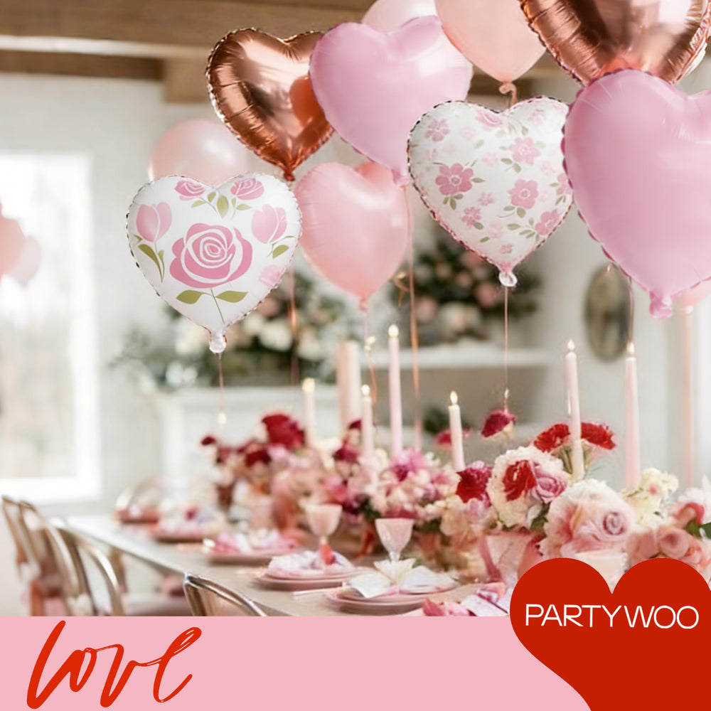 PartyWoo pink heart 18in foil balloons brighten engagements and anniversaries with easy setup.