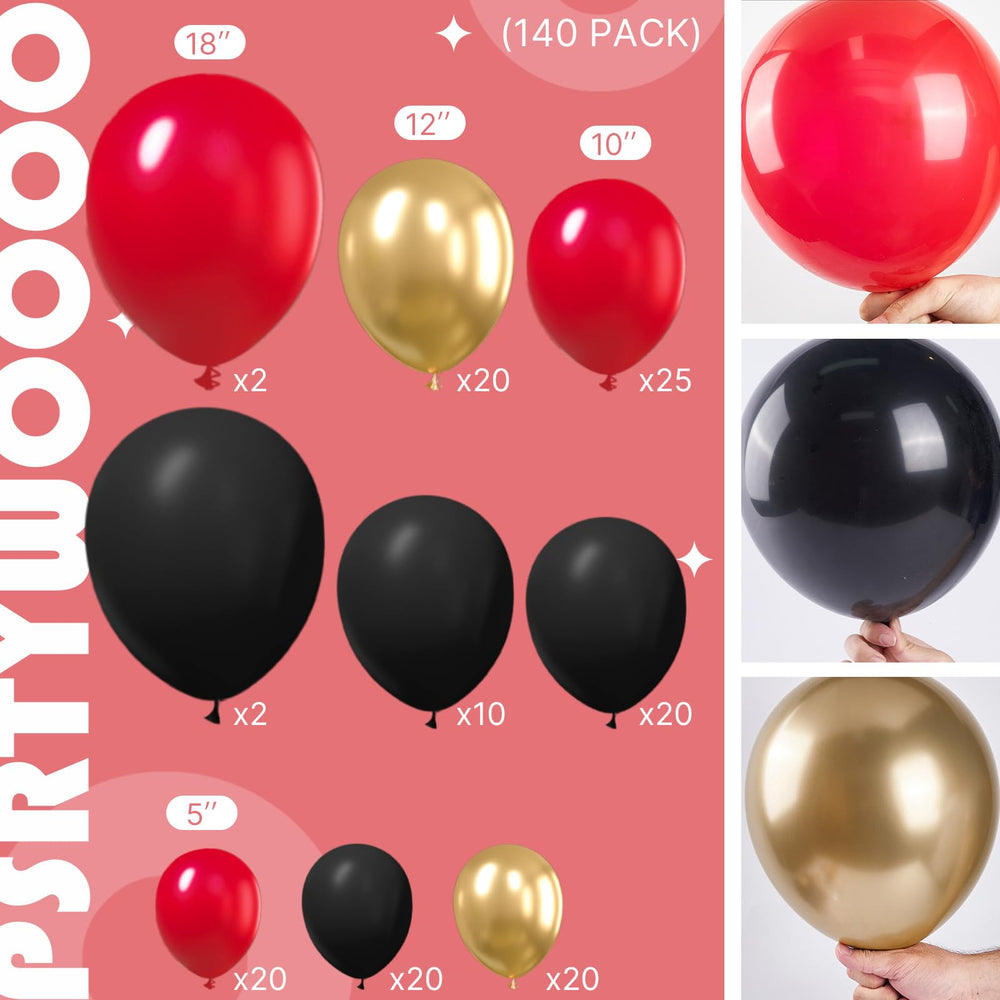 PartyWoo 12-inch red-black-gold balloons ideal for garland accents