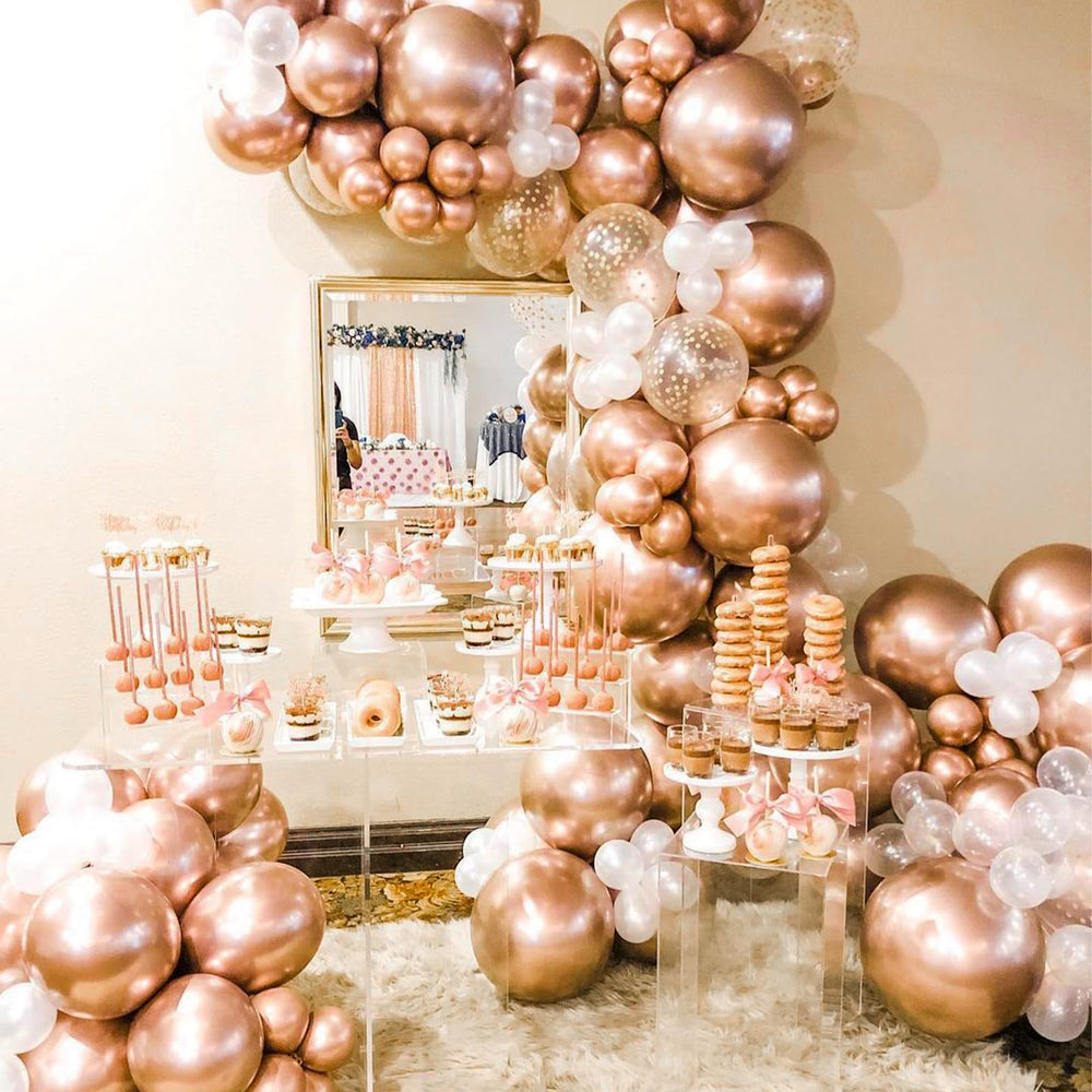 PartyWoo rose gold balloon arch kit elegant setup for events.