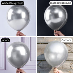 PartyWoo silver metallic balloon close-up showing glossy finish for eye-catching centerpieces.