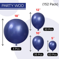 PartyWoo thick latex navy blue balloons close-up showing quality.