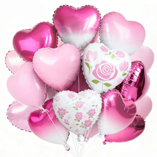 PartyWoo Valentines hot pink foil heart balloons for a bold centerpiece and festive glow