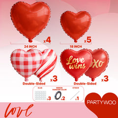 PartyWoo Valentine decor 24in heart balloons boost color and mood