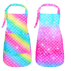 PASHOP mermaid kids apron with pockets, ideal for cooking and art activities.