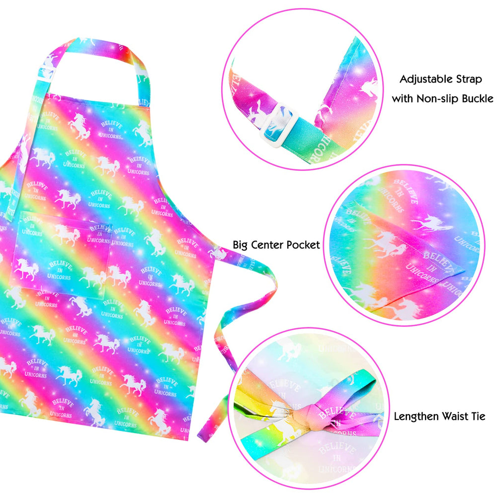 PASHOP Rainbow Unicorn Kids Apron pocket detail for handy storage