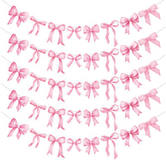 Pasimy pink bow garland banner with eight ribbon designs for flexible party decor