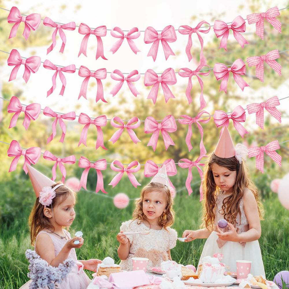 Pasimy pink bow garland creates photo-friendly backdrops at celebrations