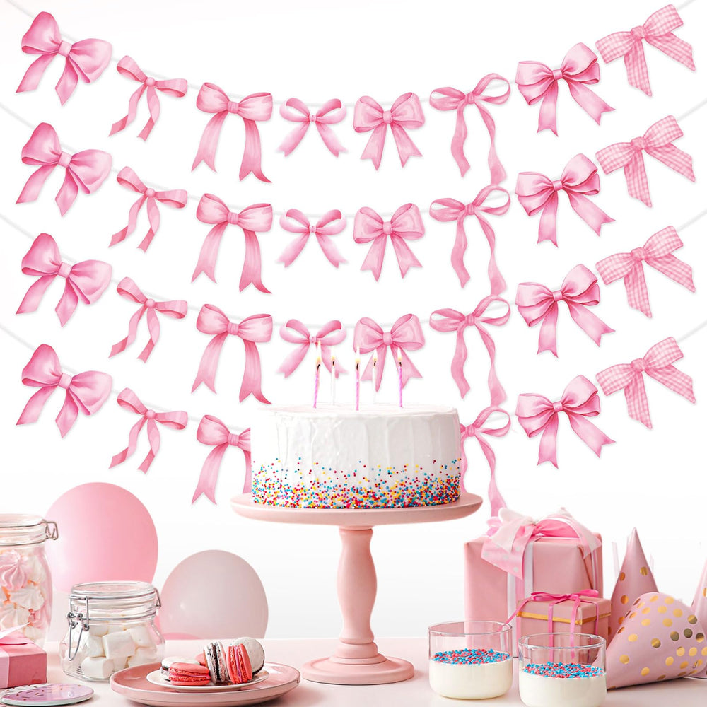 Pasimy pink bow garland banners feature vivid coquette patterns for romantic ambience