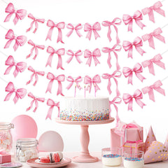 Pasimy pink bow garland banners feature vivid coquette patterns for romantic ambience