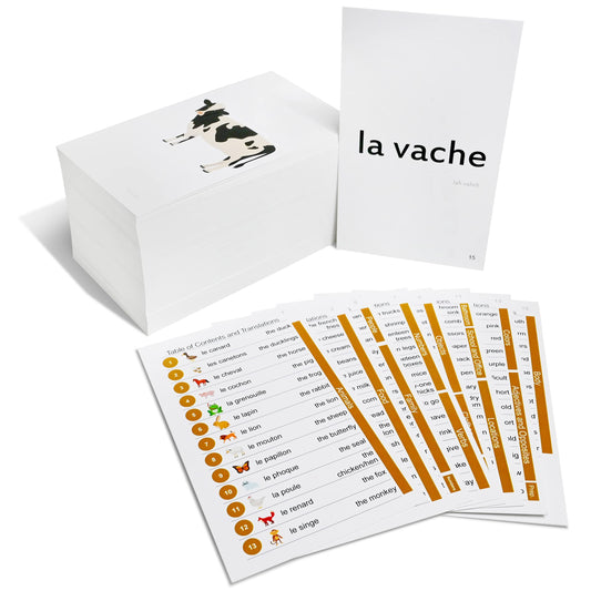 Pat's Flash Cards animal cards with original art to connect French nouns with pictures
