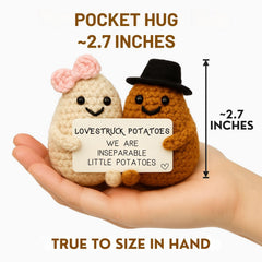 Pocket hug Love Potatoes on a desk for daily warmth