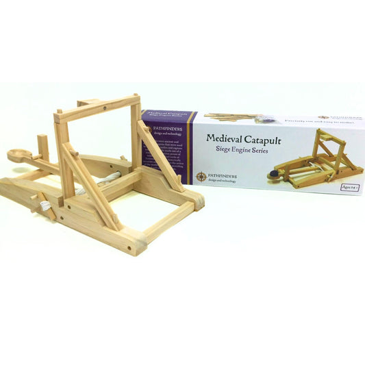 Pathfinders Medieval Catapult Kit assembly shows a clean mechanical finish in wood