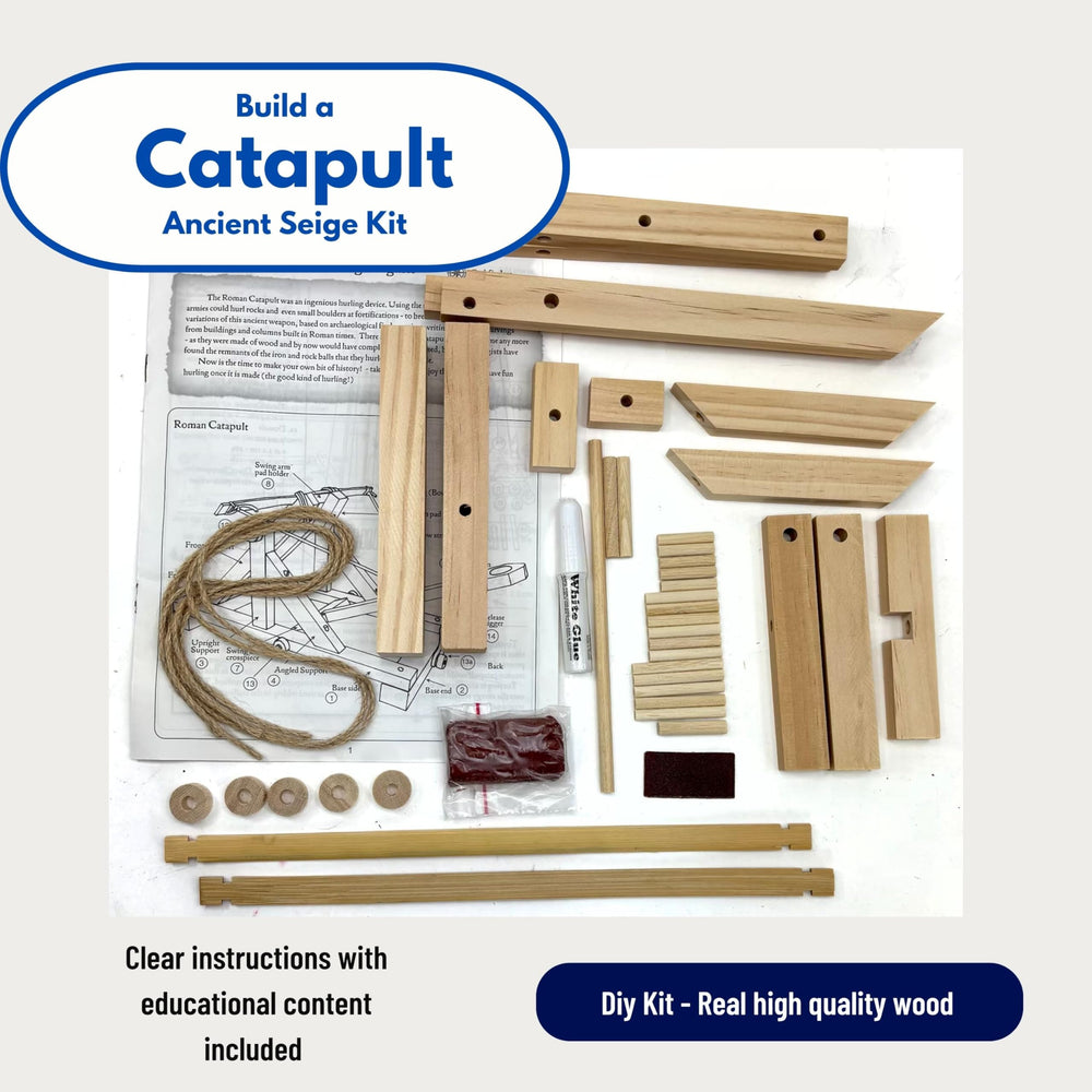 Pathfinders Roman Catapult pieces laid out for precise hands-on construction.