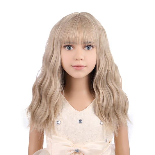 PATTNIUM flaxen blonde wig for kids, front view, easy costume styling.