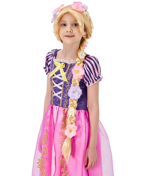 PATURPINT Rapunzel wig with flowers, 35 inch braid close-up for dress-up fun