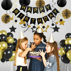 PATYDECRO black-gold star swirl streamers add vertical sparkle