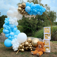 PATYDECRO party backdrop in blue white gold for photo ops