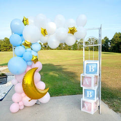 PATYDECRO gender reveal backdrop using pink, blue and white tones