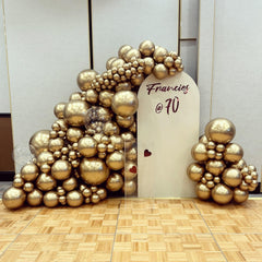 PATYDECRO gold balloons made from durable latex, safe for kids’ parties.