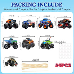 PAVATUTAT monster truck toppers on sticks for quick, clean cupcake decorating