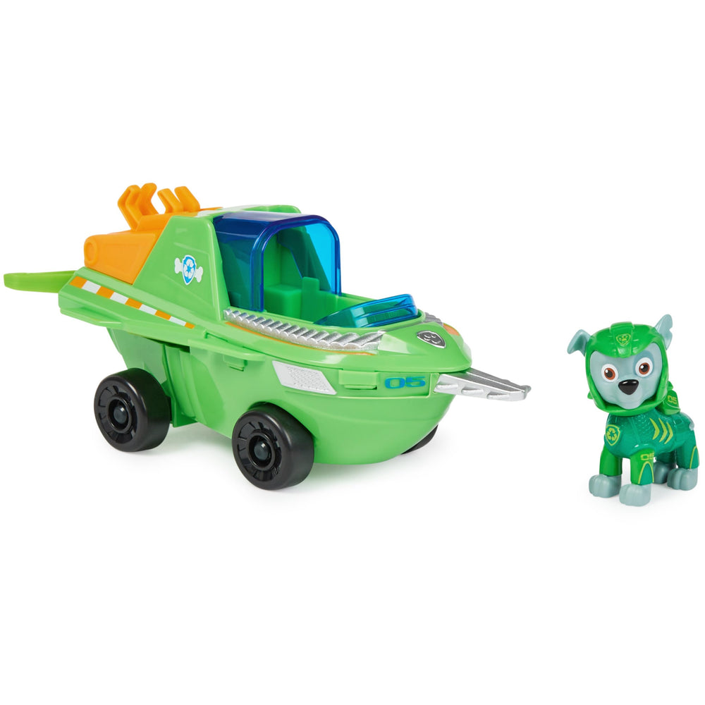 PAW Patrol Aqua Pups Rocky figure ready for imaginative rescue play.