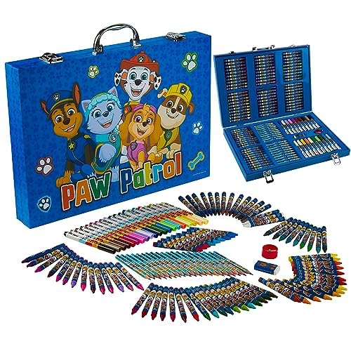 Paw Patrol carrying case with handle keeps art supplies organized.