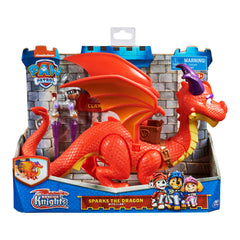 Paw Patrol Ember dragon wings beating as it soars on a medieval quest.