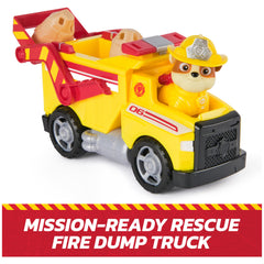 Paw Patrol Rubble with dump truck in action-ready pose for adventures