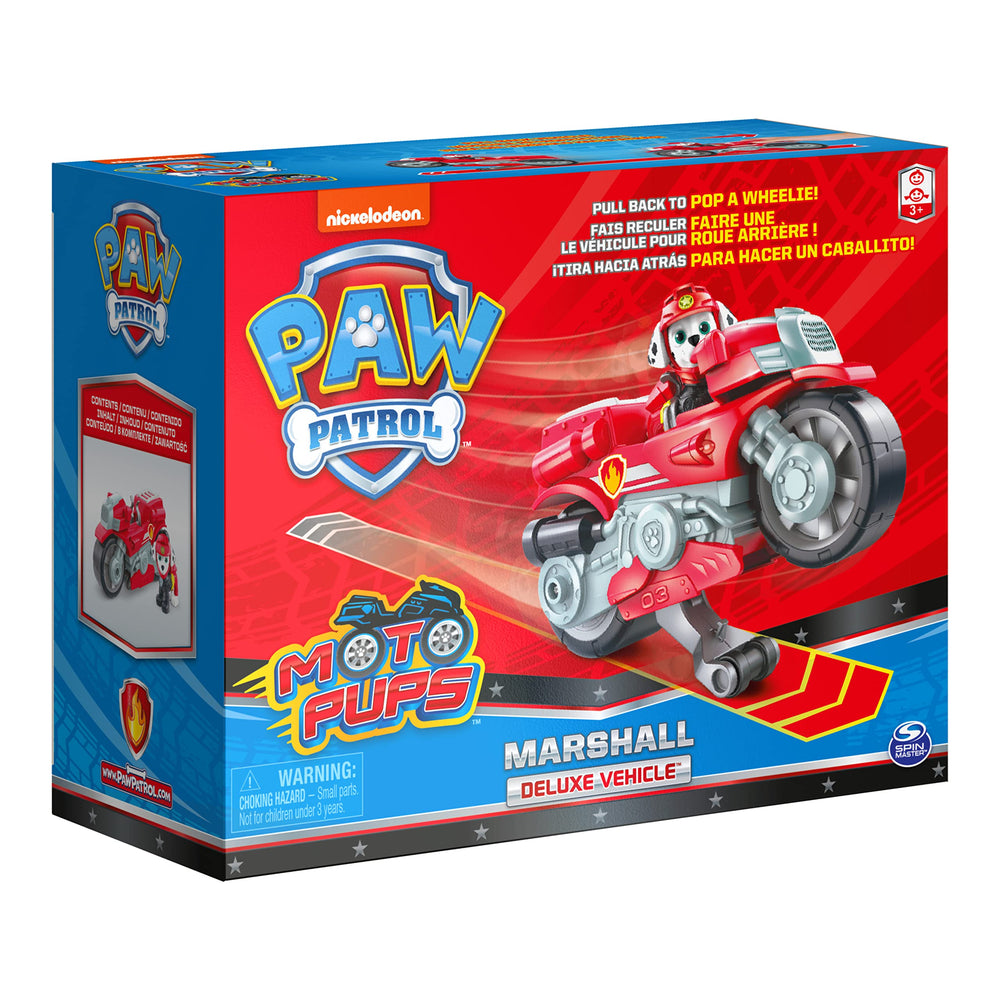 PAW Patrol Marshall vehicle supports push-around play on smooth surfaces.