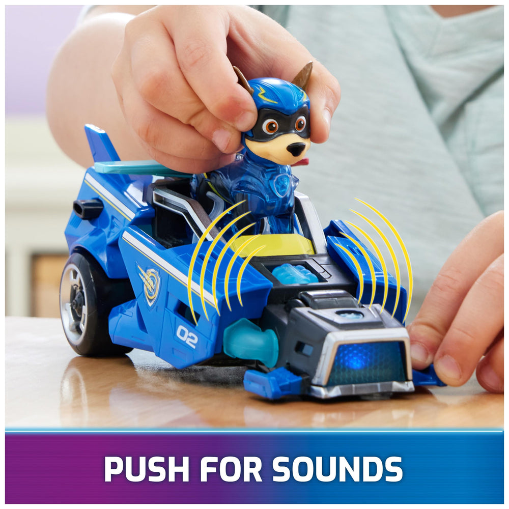 PAW Patrol Mighty Movie car seat clip activates illumination during rescues.