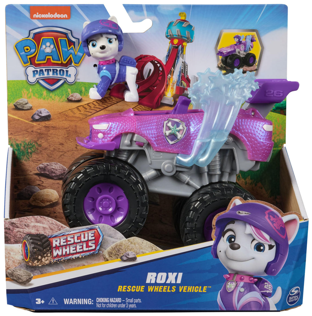 Paw Patrol Rescue Wheels Roxi transforming truck captures activation moment.