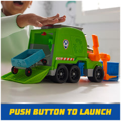 Recycling truck action scene during a pretend mission with Rocky.