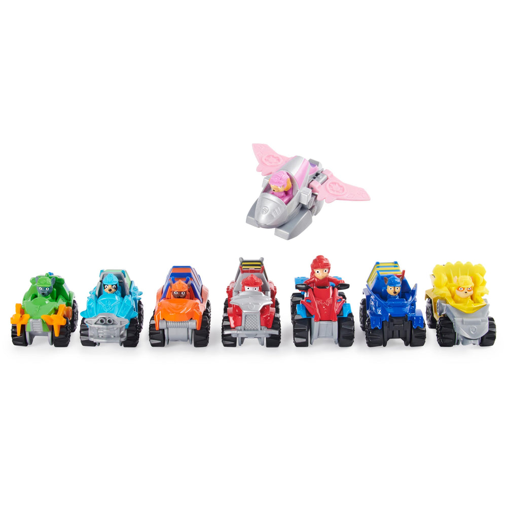 High-detail paint and dino-inspired accents on the toy cars