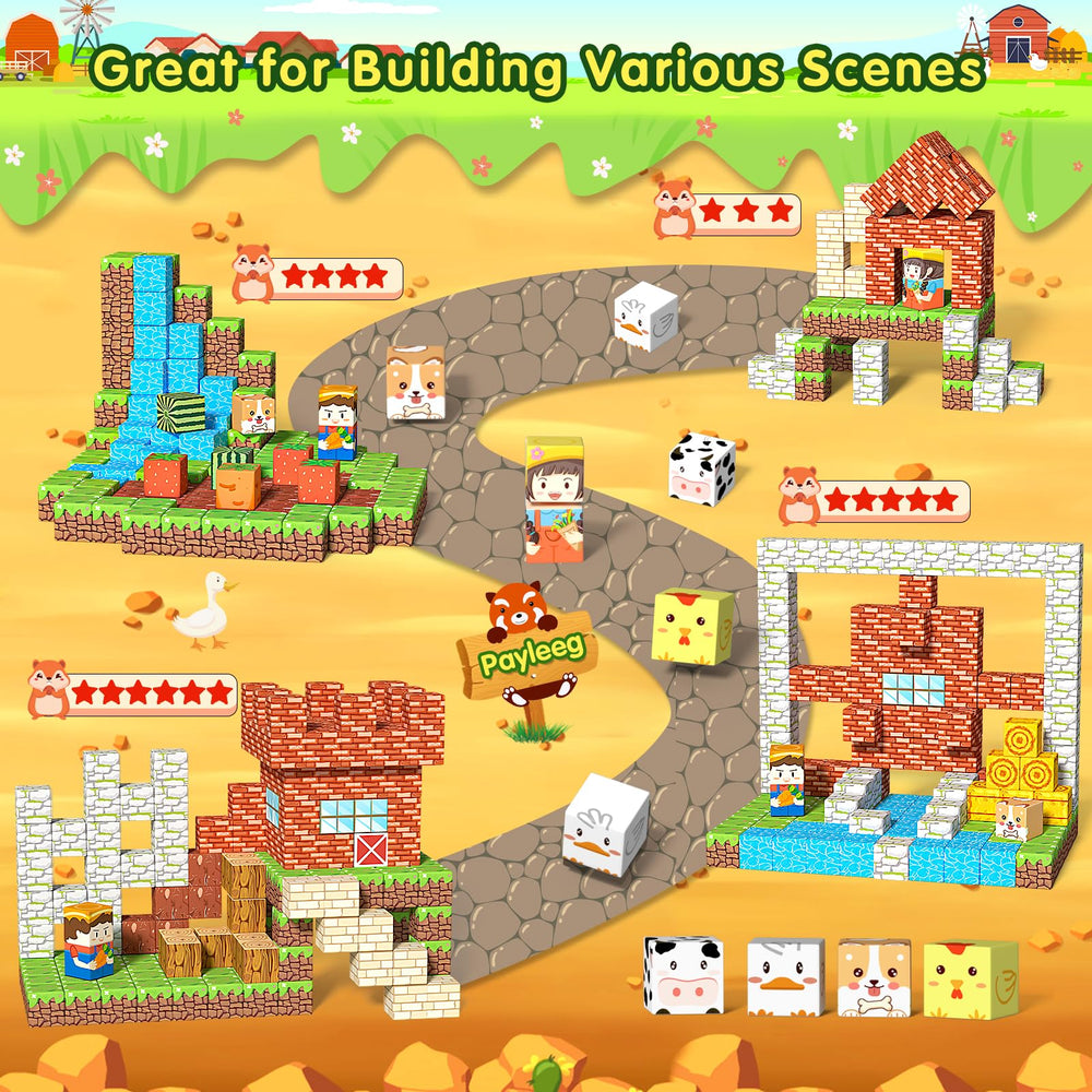 Payleeg magnetic blocks animal-themed bricks for hands-on building and sensory engagement.