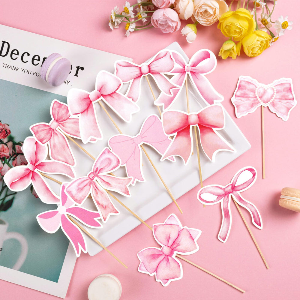 PCTCSHQ pink bow toppers decorative use keeps desserts visually cohesive